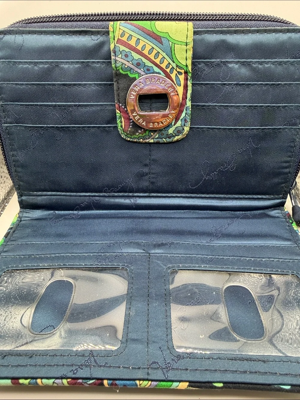 Vera Bradley Green Blue Floral Quilted Turn-Lock Wallet